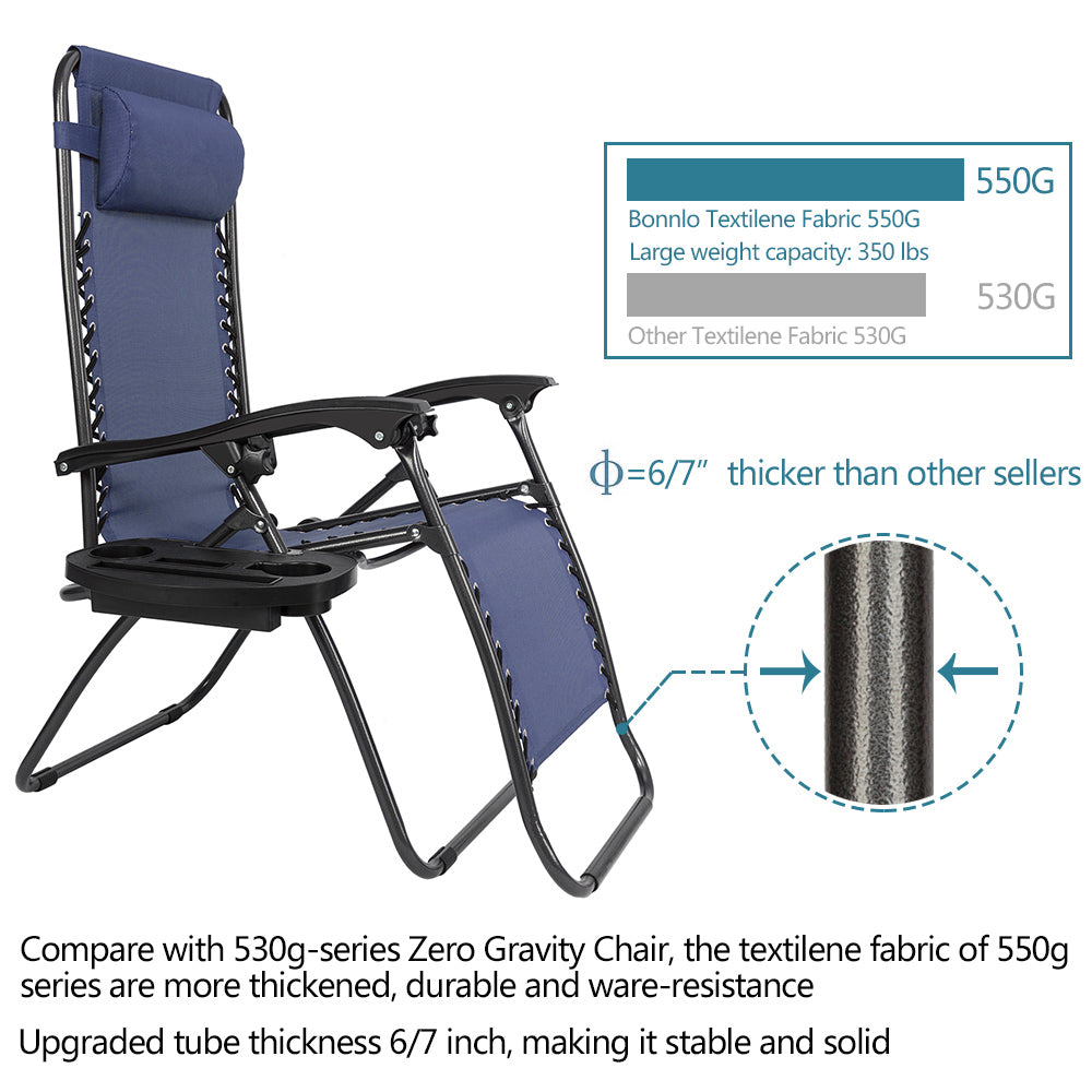 Infinity Zero Gravity Chair Pack 2, Outdoor Lounge Patio Chairs with Pillow and Utility Tray Adjustable Folding Recliner for Deck,Patio,Beach,Yard, Blue