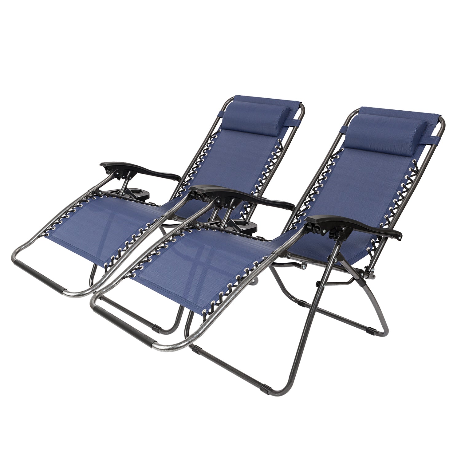 Infinity Zero Gravity Chair Pack 2, Outdoor Lounge Patio Chairs with Pillow and Utility Tray Adjustable Folding Recliner for Deck,Patio,Beach,Yard, Blue