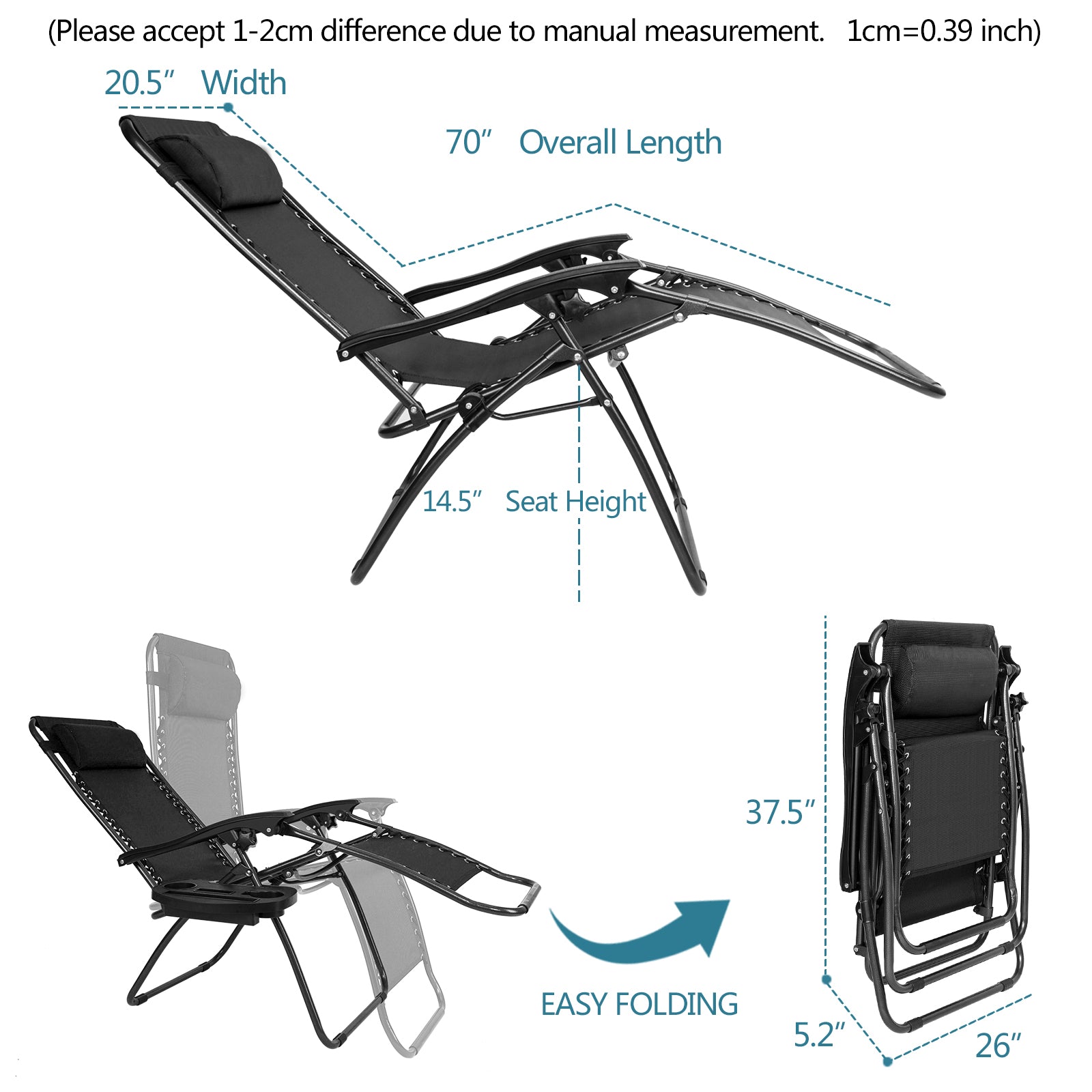 HAOYYE Infinity Zero Gravity Chair Pack of 2, Adjustable Folding Outdoor Lounge Chairs with Pillow and Utility Tray, Perfect for Deck, Patio, Beach, Yard, Relaxation Recliner