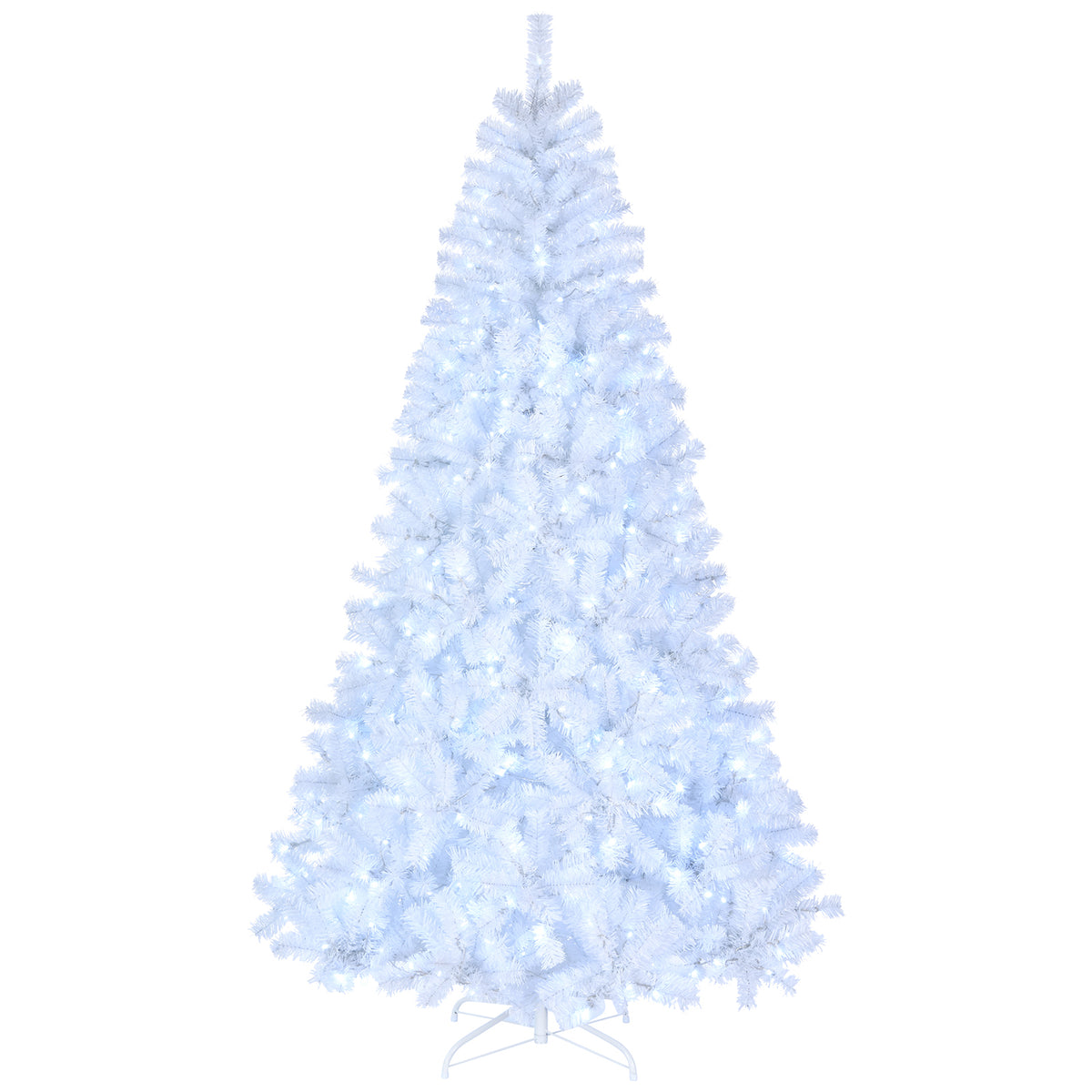 HAOYYE 8ft White Christmas Tree with 2008 Branches, 670 Warm LED Lights, 8 Light Modes, Eco-Friendly PVC Material, Flame-Retardant, Sturdy Iron Stand, Easy Assembly, Perfect for Holiday Home and Office Decorations