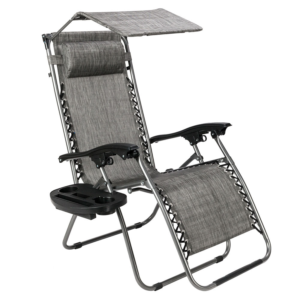 HAOYYE Infinity Zero Gravity Chair with Awning, Adjustable Folding Recliner for Outdoor Lounge, Patio, Deck, Beach, and Yard, with Pillow and Utility Tray