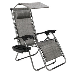 HAOYYE Infinity Zero Gravity Chair with Awning, Adjustable Folding Recliner for Outdoor Lounge, Patio, Deck, Beach, and Yard, with Pillow and Utility Tray
