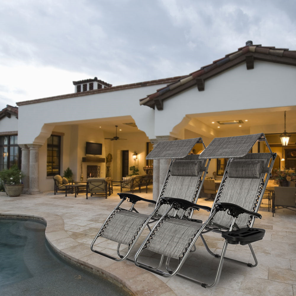HAOYYE Infinity Zero Gravity Chair with Awning, Adjustable Folding Recliner for Outdoor Lounge, Patio, Deck, Beach, and Yard, with Pillow and Utility Tray