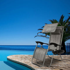 HAOYYE Infinity Zero Gravity Chair with Awning, Adjustable Folding Recliner for Outdoor Lounge, Patio, Deck, Beach, and Yard, with Pillow and Utility Tray