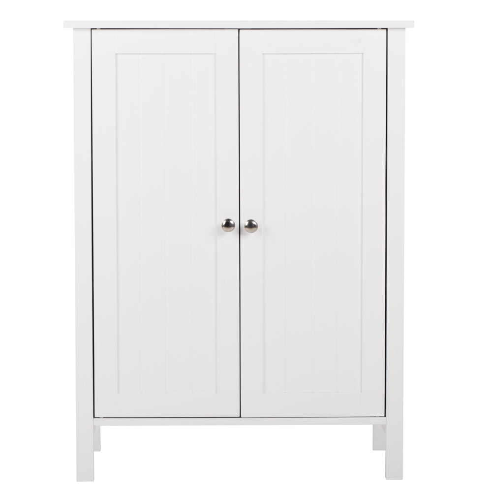 HAOYYE Double Door Bathroom Cabinet, White, Durable Storage Organizer, Stylish Space-Saving Solution for Living Room, Bedroom, Waterproof MDF, Easy to Assemble.