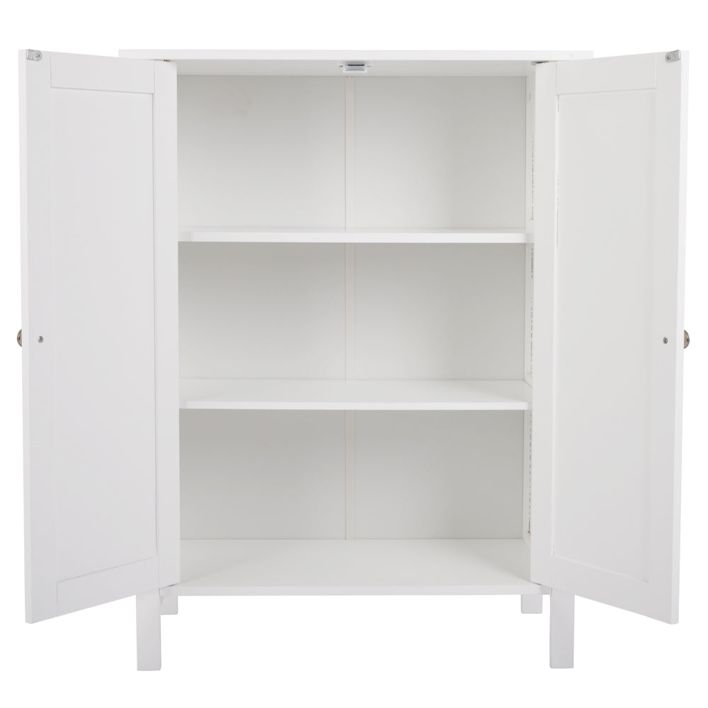 HAOYYE Double Door Bathroom Cabinet, White, Durable Storage Organizer, Stylish Space-Saving Solution for Living Room, Bedroom, Waterproof MDF, Easy to Assemble.