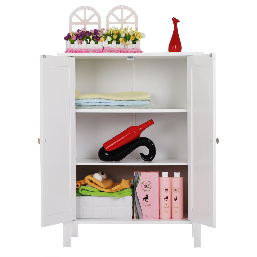HAOYYE Double Door Bathroom Cabinet, White, Durable Storage Organizer, Stylish Space-Saving Solution for Living Room, Bedroom, Waterproof MDF, Easy to Assemble.