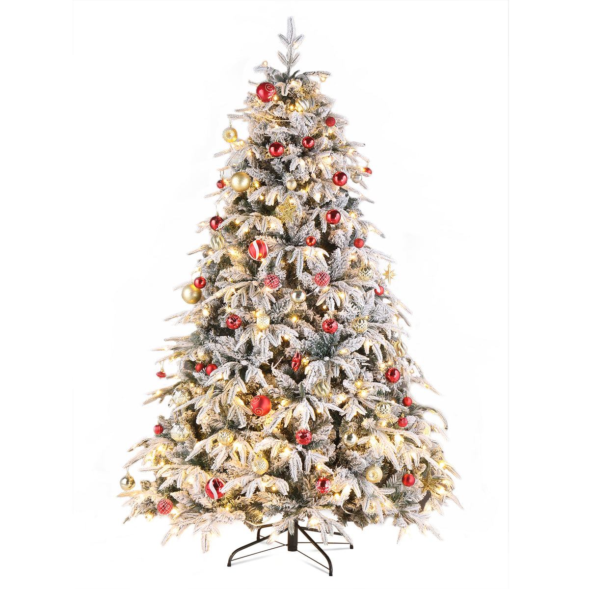 HAOYYE 7ft Green Flocking Christmas Tree with 1687 Branches, 450 Warm LED Lights, 8 Modes, Single-Sided PE PVC Material, Automatic Tree Structure for Holiday and Home Decoration, Lifelike and Durable