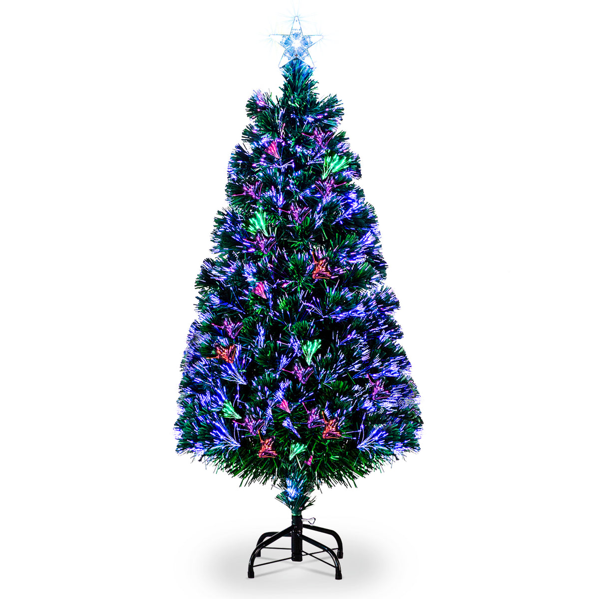 HAOYYE 6ft Christmas Tree with Fiber Optic Top and Stars, PVC Material, 230 Branches, Green, LED Lights, Easy Setup for Holiday Decorations, Durable and Realistic Design for Festive Atmosphere