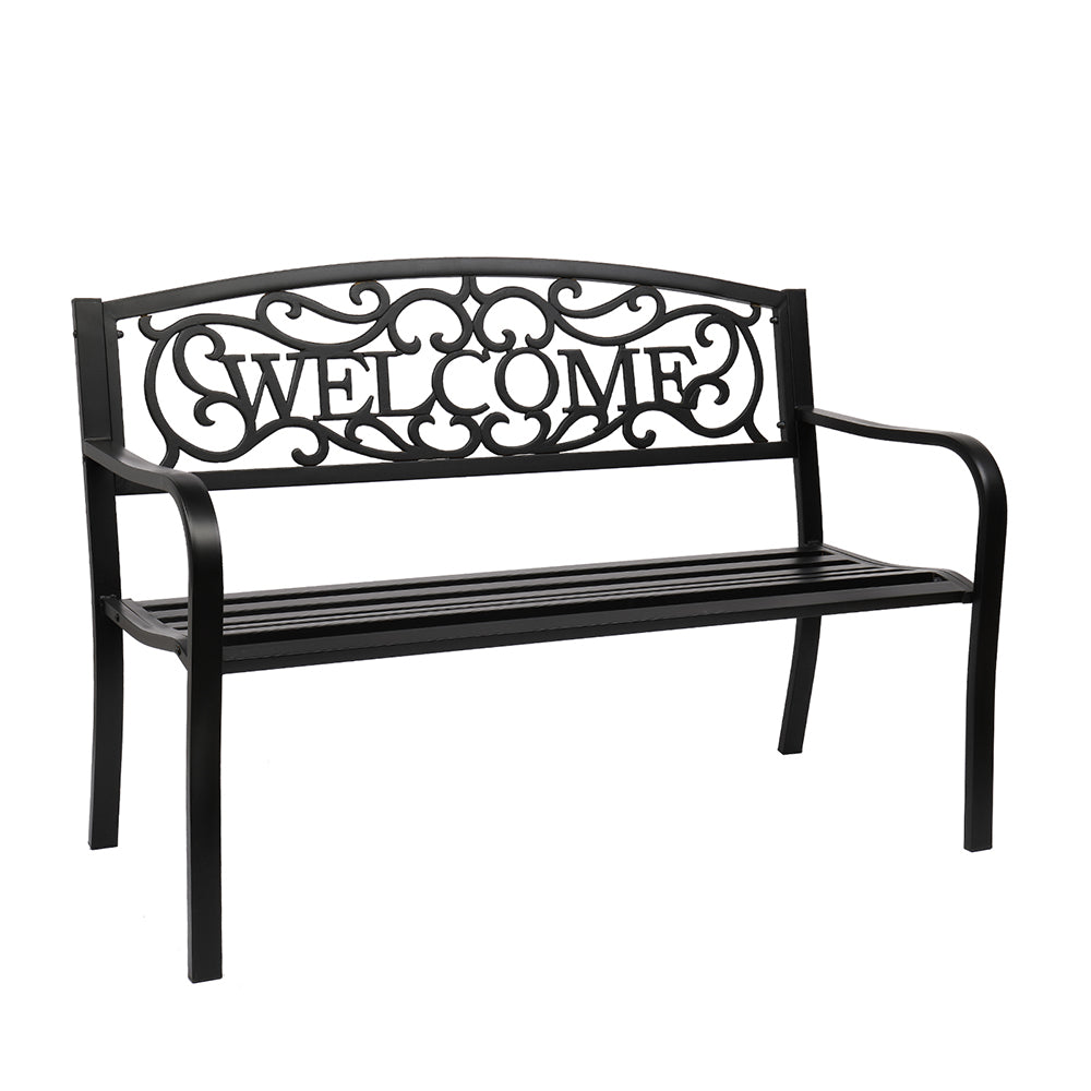 HAOYYE Outdoor Welcome Backrest Cast Iron Bench, Durable and Elegant Design, Perfect for Gardens, Patios, Parks, and Outdoor Spaces, Sturdy and Comfortable for Relaxing