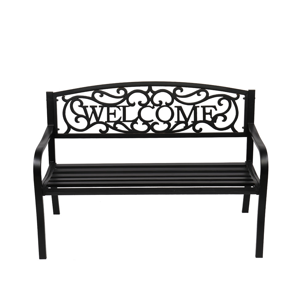 HAOYYE Outdoor Welcome Backrest Cast Iron Bench, Durable and Elegant Design, Perfect for Gardens, Patios, Parks, and Outdoor Spaces, Sturdy and Comfortable for Relaxing