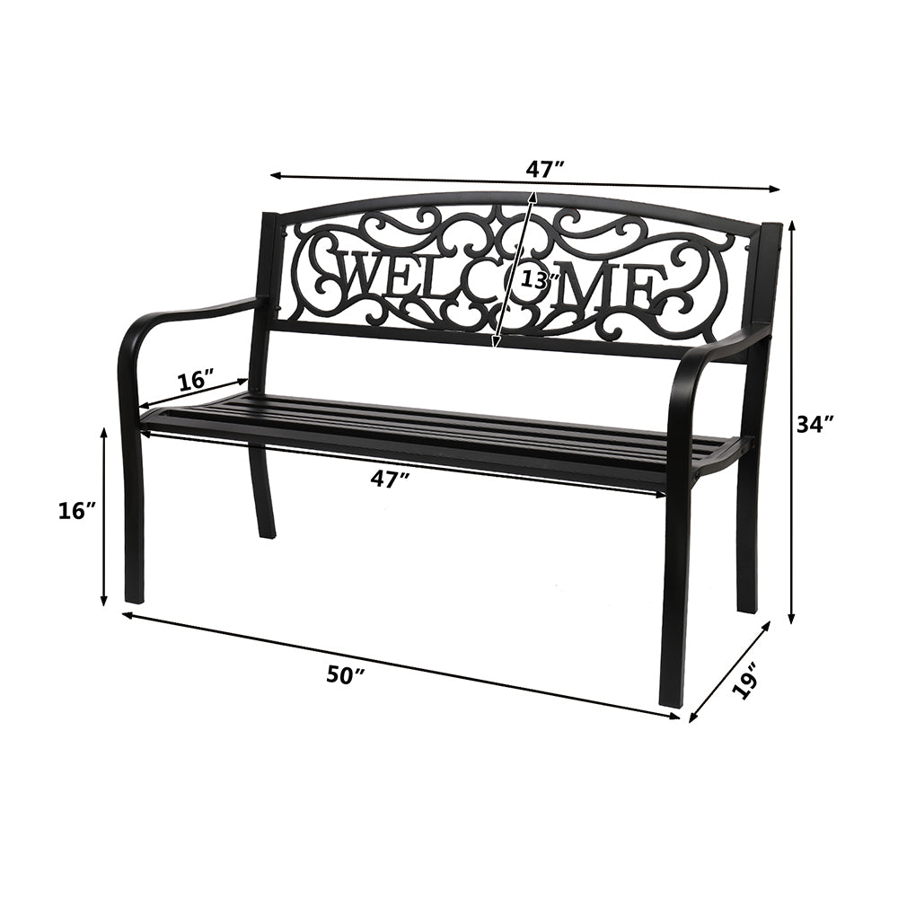 HAOYYE Outdoor Welcome Backrest Cast Iron Bench, Durable and Elegant Design, Perfect for Gardens, Patios, Parks, and Outdoor Spaces, Sturdy and Comfortable for Relaxing
