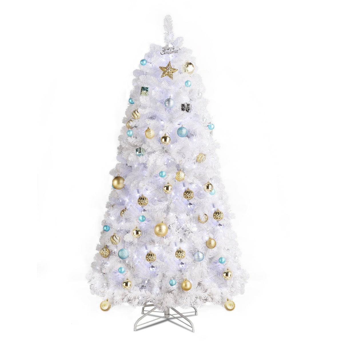 HAOYYE White Artificial Christmas Tree 6FT Hanging Structure with 845 PVC Branches, 300 LED Lights with 8 Modes and Remote Control, Round Head Design, Durable Iron Base, Easy Assembly for Home and Office Holiday Decorations