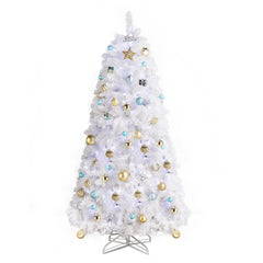 HAOYYE White Artificial Christmas Tree 6FT Hanging Structure with 845 PVC Branches, 300 LED Lights with 8 Modes and Remote Control, Round Head Design, Durable Iron Base, Easy Assembly for Home and Office Holiday Decorations