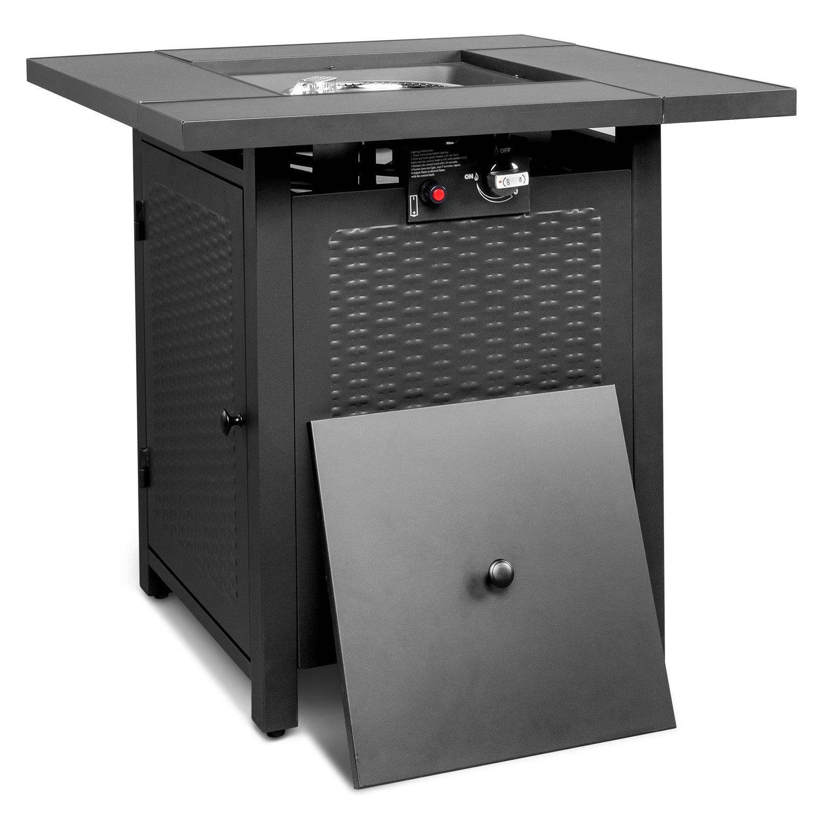 HAOYYE 28-Inch Gas Fire Table With 50000 BTU Heat Output Featuring Volcanic Stone Surface Black Outdoor Firepit for Patio Backyard and Garden Ambiance