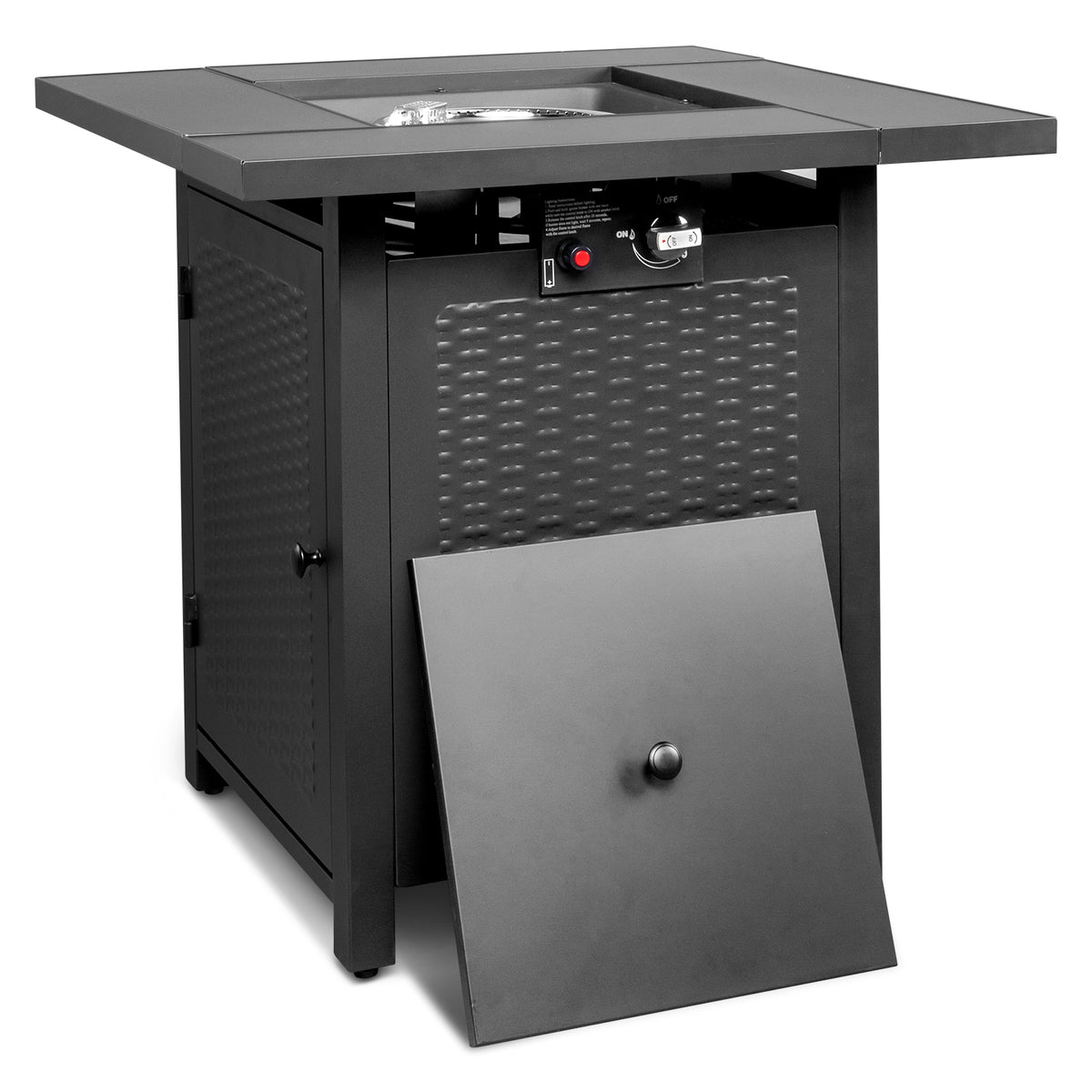 HAOYYE 28-Inch Gas Fire Table With 50000 BTU Heat Output Featuring Volcanic Stone Surface Black Outdoor Firepit for Patio Backyard and Garden Ambiance