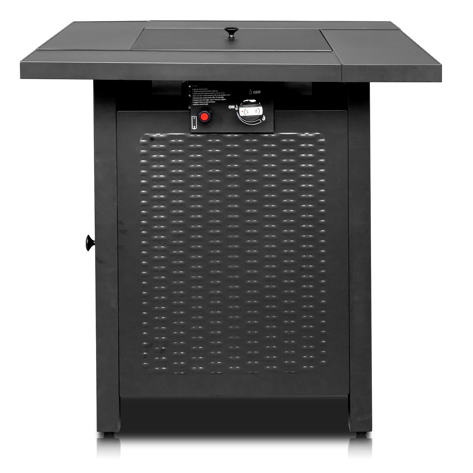 HAOYYE 28-Inch Gas Fire Table With 50000 BTU Heat Output Featuring Volcanic Stone Surface Black Outdoor Firepit for Patio Backyard and Garden Ambiance