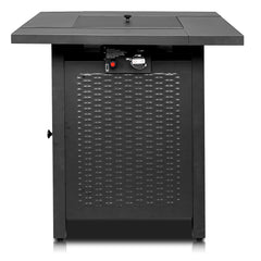 HAOYYE 28-Inch Gas Fire Table With 50000 BTU Heat Output Featuring Volcanic Stone Surface Black Outdoor Firepit for Patio Backyard and Garden Ambiance