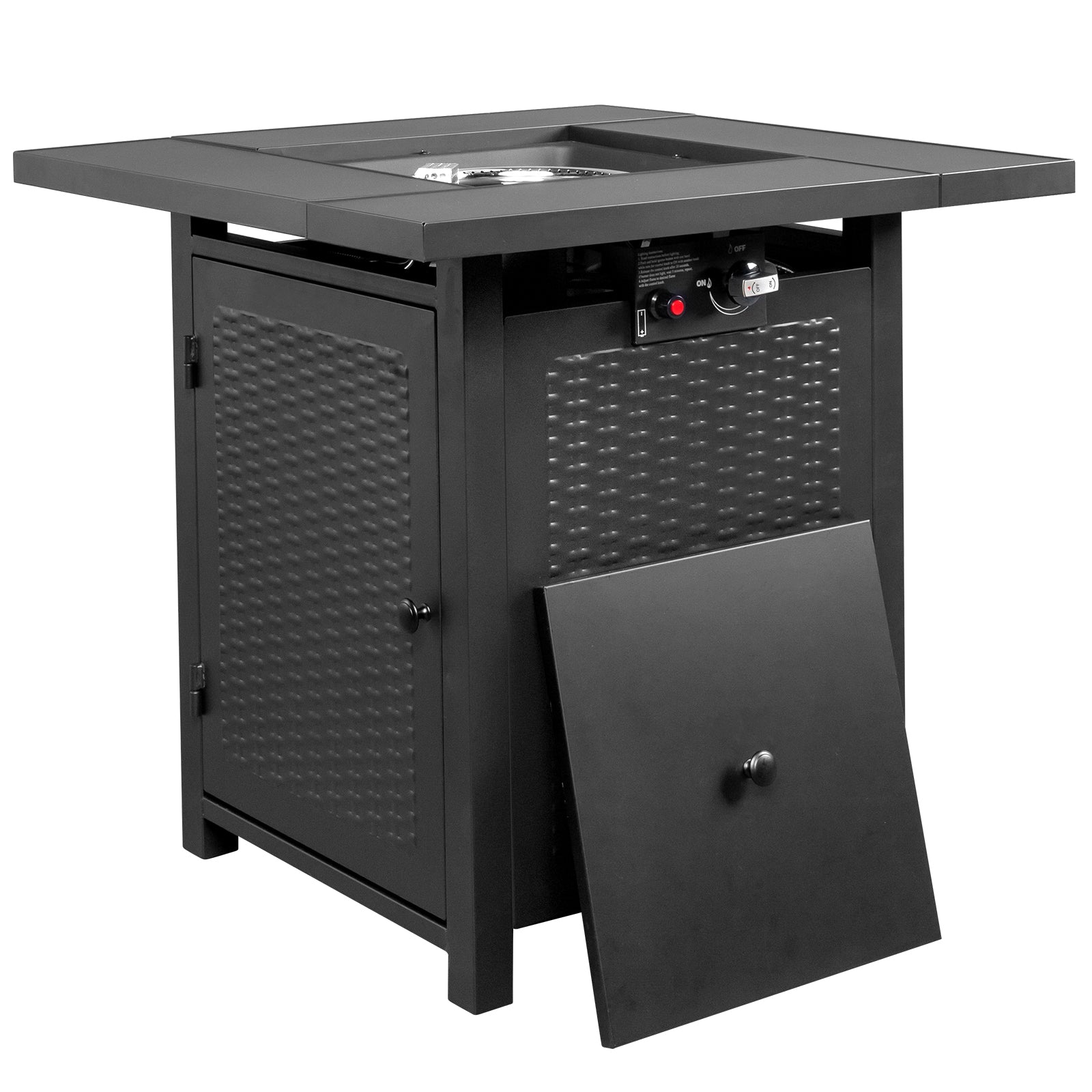 HAOYYE 28-Inch Gas Fire Table With 50000 BTU Heat Output Featuring Volcanic Stone Surface Black Outdoor Firepit for Patio Backyard and Garden Ambiance