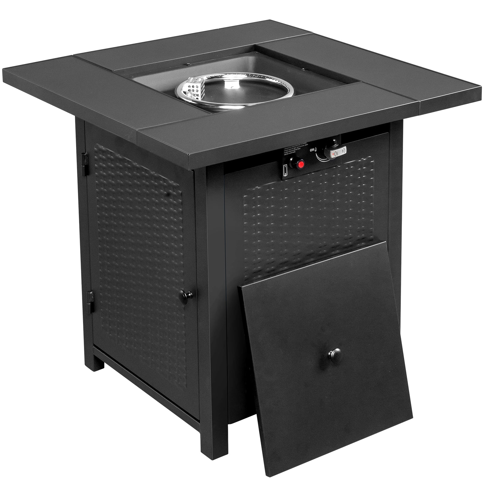 HAOYYE 28-Inch Gas Fire Table With 50000 BTU Heat Output Featuring Volcanic Stone Surface Black Outdoor Firepit for Patio Backyard and Garden Ambiance