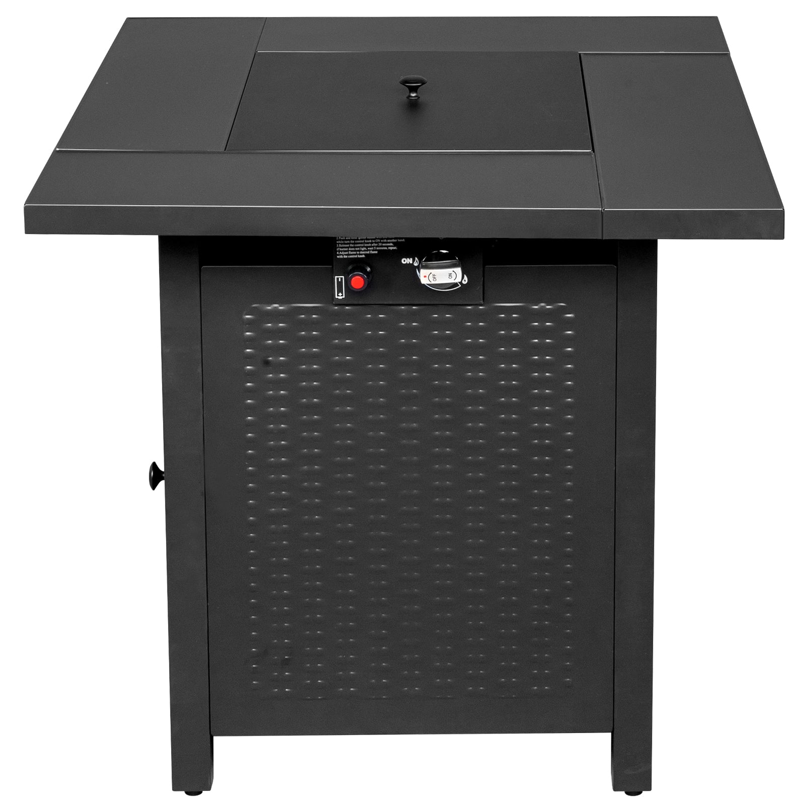 HAOYYE 28-Inch Gas Fire Table With 50000 BTU Heat Output Featuring Volcanic Stone Surface Black Outdoor Firepit for Patio Backyard and Garden Ambiance