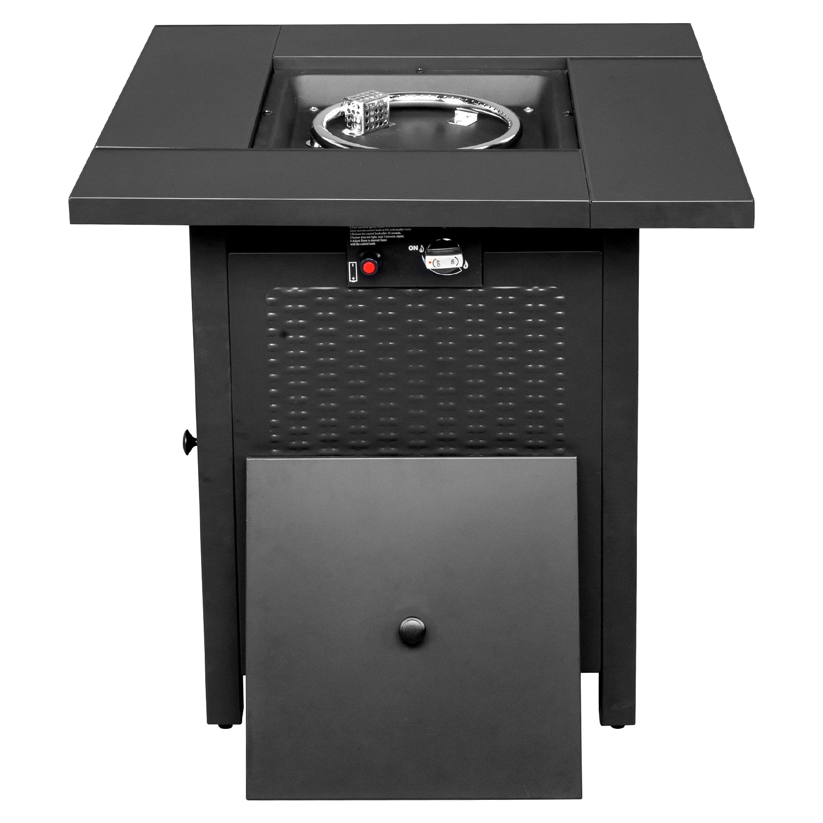 HAOYYE 28-Inch Gas Fire Table With 50000 BTU Heat Output Featuring Volcanic Stone Surface Black Outdoor Firepit for Patio Backyard and Garden Ambiance