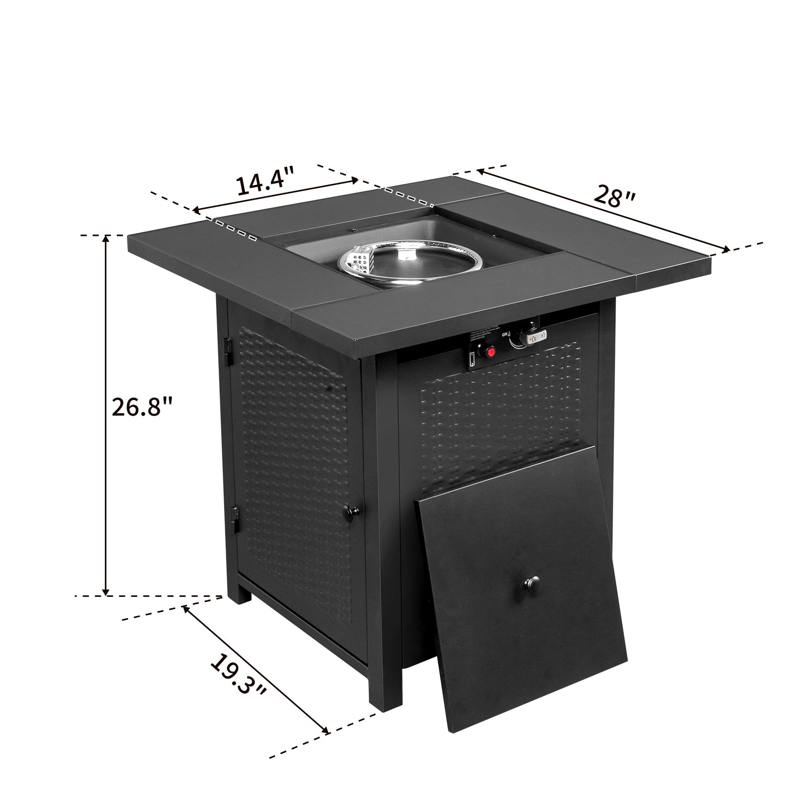 HAOYYE 28-Inch Gas Fire Table With 50000 BTU Heat Output Featuring Volcanic Stone Surface Black Outdoor Firepit for Patio Backyard and Garden Ambiance