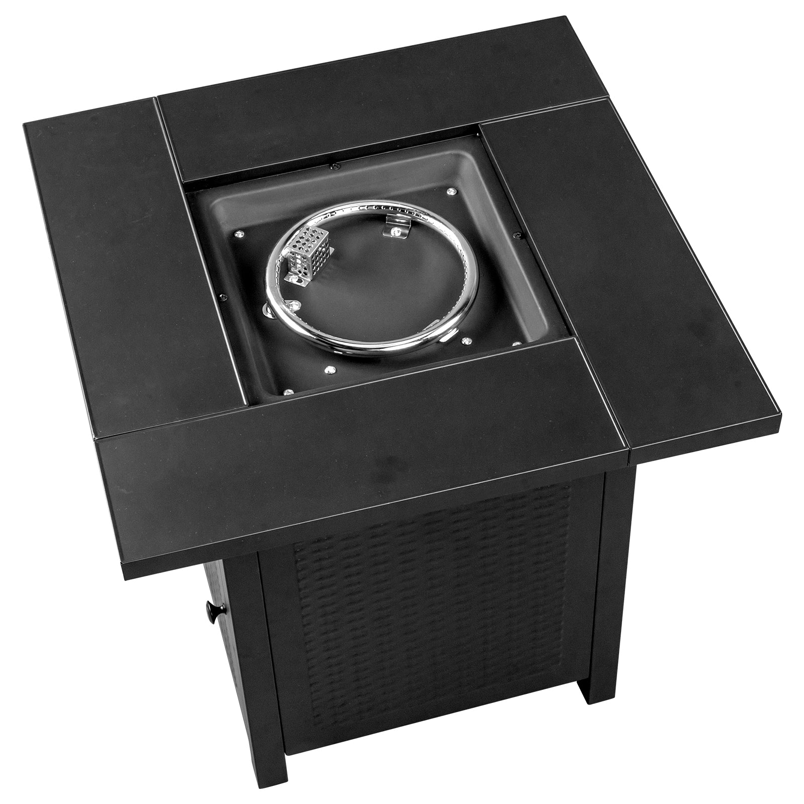 HAOYYE 28-Inch Gas Fire Table With 50000 BTU Heat Output Featuring Volcanic Stone Surface Black Outdoor Firepit for Patio Backyard and Garden Ambiance