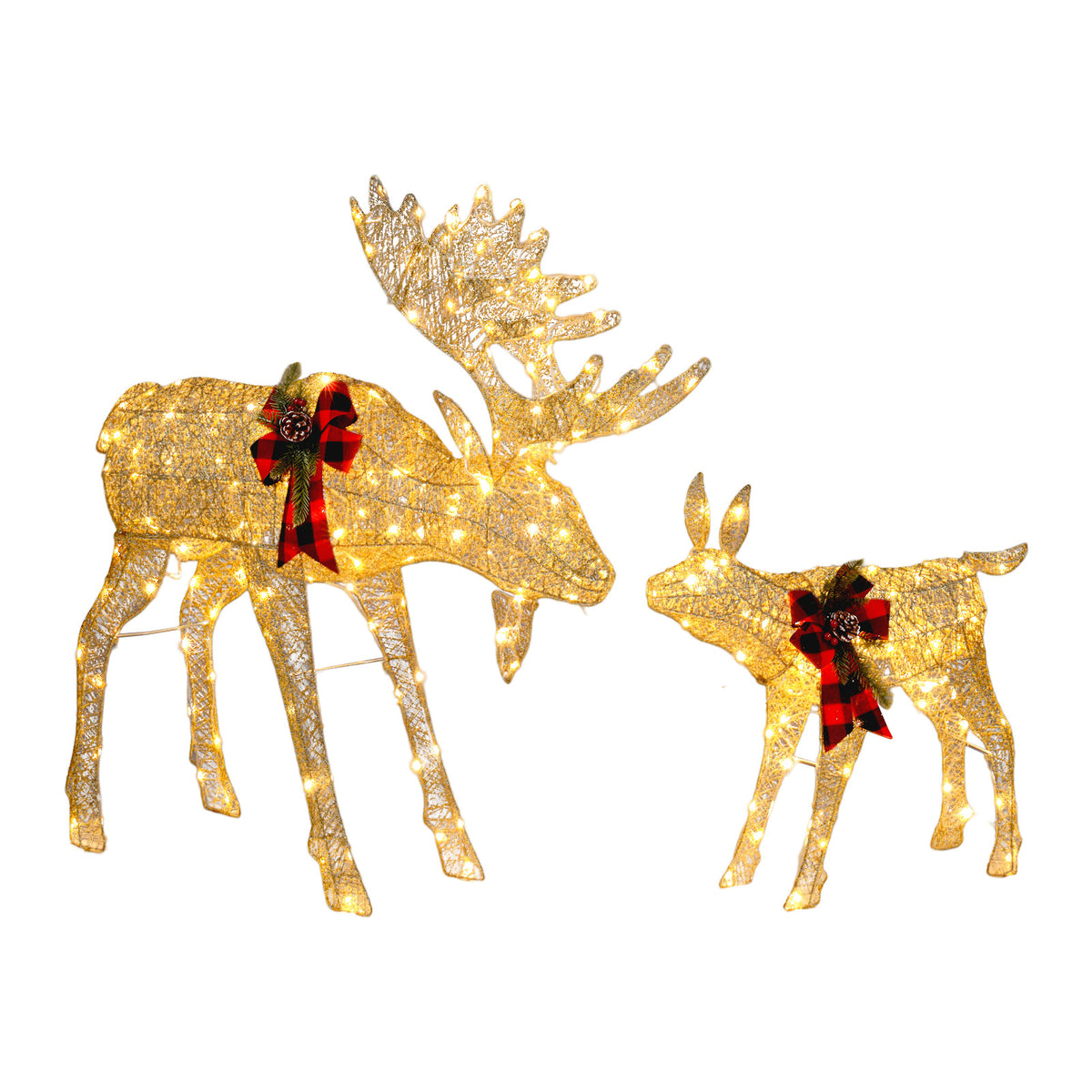 HAOYYE Golden Moose Family Christmas Decoration with 200 LED Lights Durable Leather String Light Design Warm Glow for Indoor Outdoor Holiday Yard Garden Party Wedding Décor