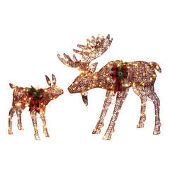 HAOYYE Brown Moose Family LED String Lights, 2 Pack 4ft Outdoor Garden Decorative Reindeer Lights with 200 LEDs, Energy Efficient 3.6W Leather Cord, Perfect for Yard, Patio, Holiday, and Festive Décor