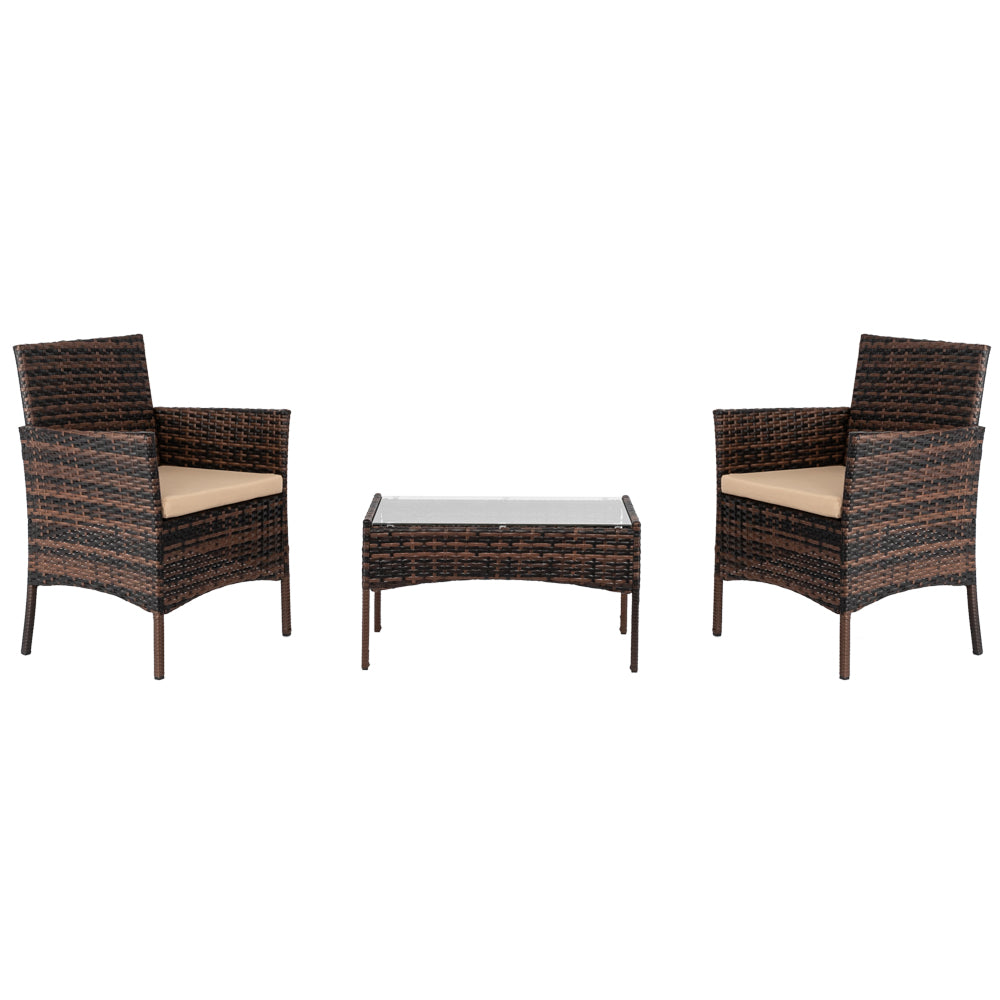 HAOYYE Rattan Patio Furniture Set with 2 Armchairs, 1 Loveseat and Glass Coffee Table, Outdoor Wicker Conversation Set with Cushions, Brown Gradient PE Wicker Sofa Set for Garden Porch or Balcony
