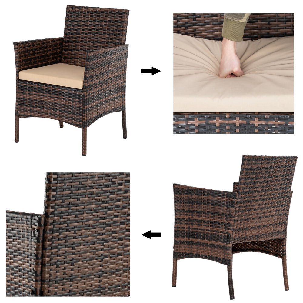 HAOYYE Rattan Patio Furniture Set with 2 Armchairs, 1 Loveseat and Glass Coffee Table, Outdoor Wicker Conversation Set with Cushions, Brown Gradient PE Wicker Sofa Set for Garden Porch or Balcony