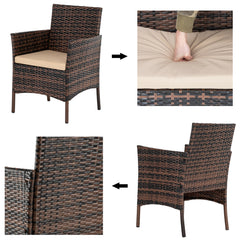 HAOYYE Rattan Patio Furniture Set with 2 Armchairs, 1 Loveseat and Glass Coffee Table, Outdoor Wicker Conversation Set with Cushions, Brown Gradient PE Wicker Sofa Set for Garden Porch or Balcony