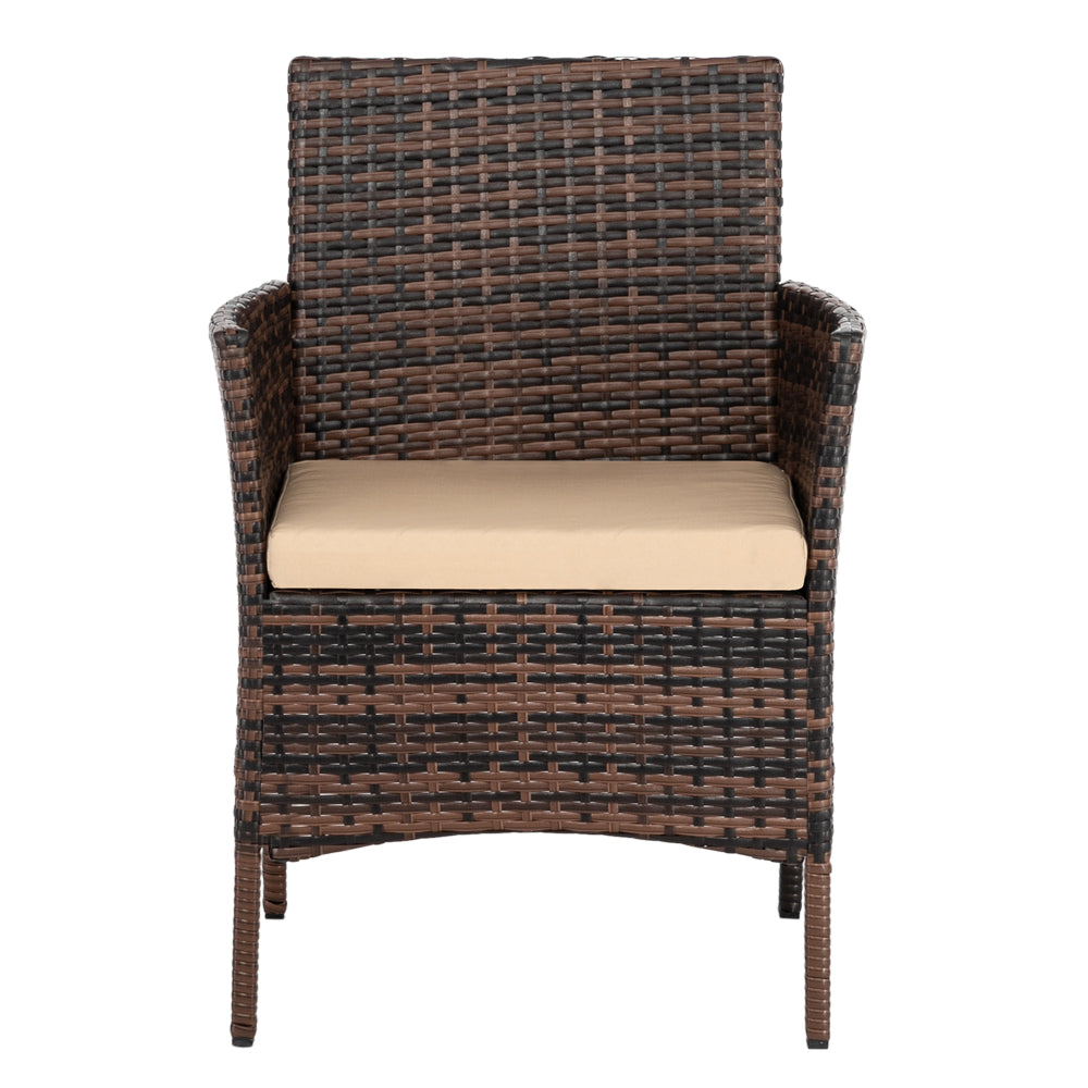 HAOYYE Rattan Patio Furniture Set with 2 Armchairs, 1 Loveseat and Glass Coffee Table, Outdoor Wicker Conversation Set with Cushions, Brown Gradient PE Wicker Sofa Set for Garden Porch or Balcony