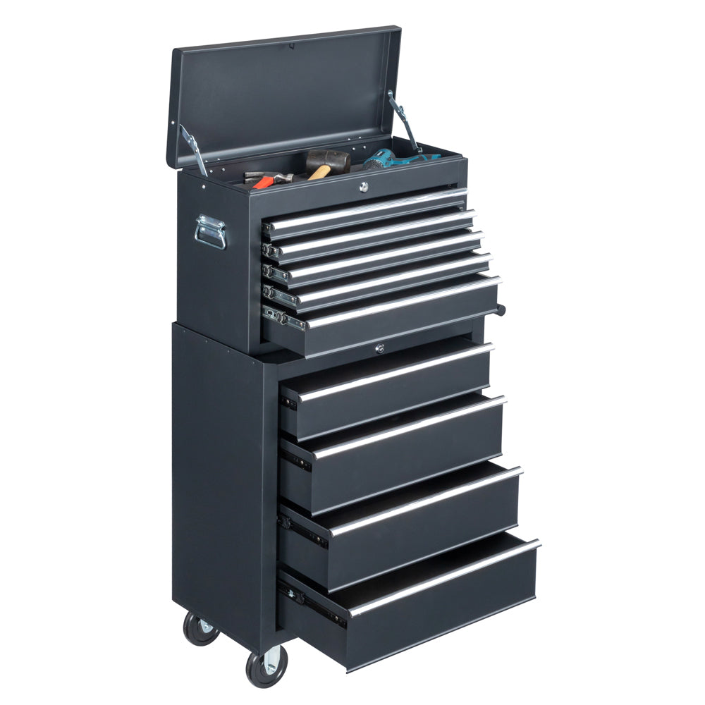 HAOYYE Black Steel Tool Box Heavy Duty Portable Metal Toolbox with Lock and Handle Durable Storage Organizer for Garage Workshop Truck Car Repair Home Construction Use