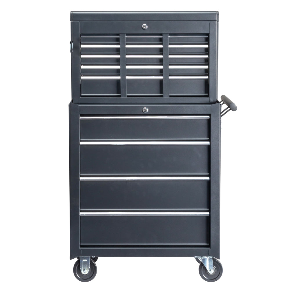 HAOYYE Black Steel Tool Box Heavy Duty Portable Metal Toolbox with Lock and Handle Durable Storage Organizer for Garage Workshop Truck Car Repair Home Construction Use