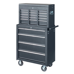 HAOYYE Black Steel Tool Box Heavy Duty Portable Metal Toolbox with Lock and Handle Durable Storage Organizer for Garage Workshop Truck Car Repair Home Construction Use