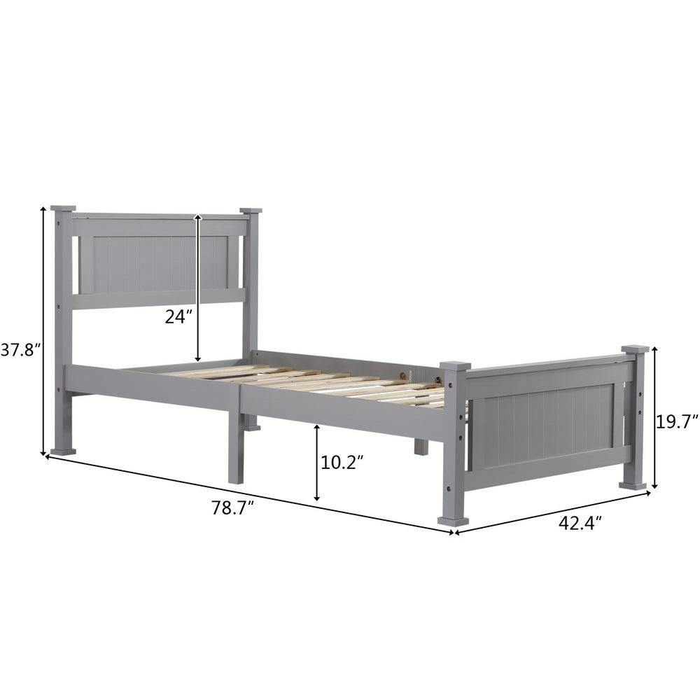 HAOYYE Vertical Decorative Core Bed Grey Twin – Modern Twin Bed with Stylish Vertical Headboard, Space-Saving Design, Sturdy Wooden Frame, Easy Assembly, Ideal for Kids, Teens, Dorm Rooms, Apartments, Bedrooms, Durable and Functional Furniture