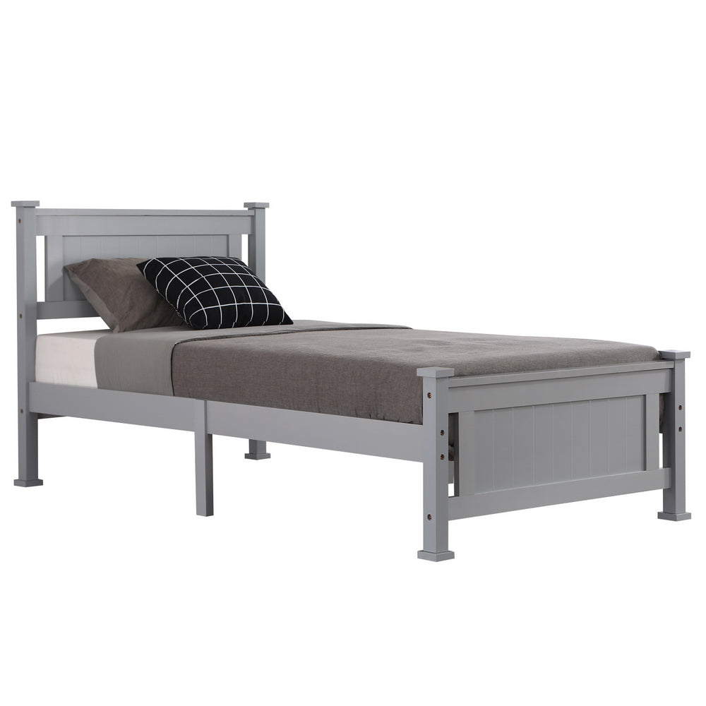 HAOYYE Vertical Decorative Core Bed Grey Twin – Modern Twin Bed with Stylish Vertical Headboard, Space-Saving Design, Sturdy Wooden Frame, Easy Assembly, Ideal for Kids, Teens, Dorm Rooms, Apartments, Bedrooms, Durable and Functional Furniture