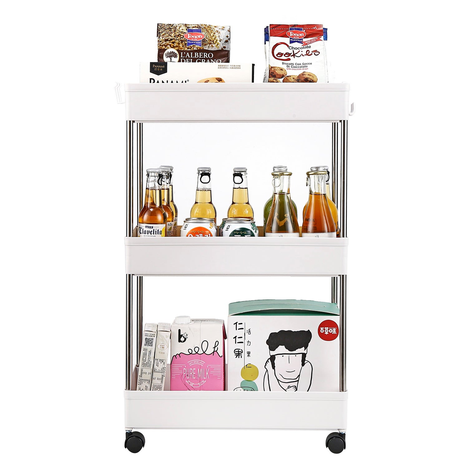 HAOYYE 3-Layer Mobile Multi-functional Storage Cart,Suitable for Kitchen, Bathroom, Laundry Room Narrow Place, Plastic and Stainless Steel, White soft cozy warm flannel fleece home decor luxury
