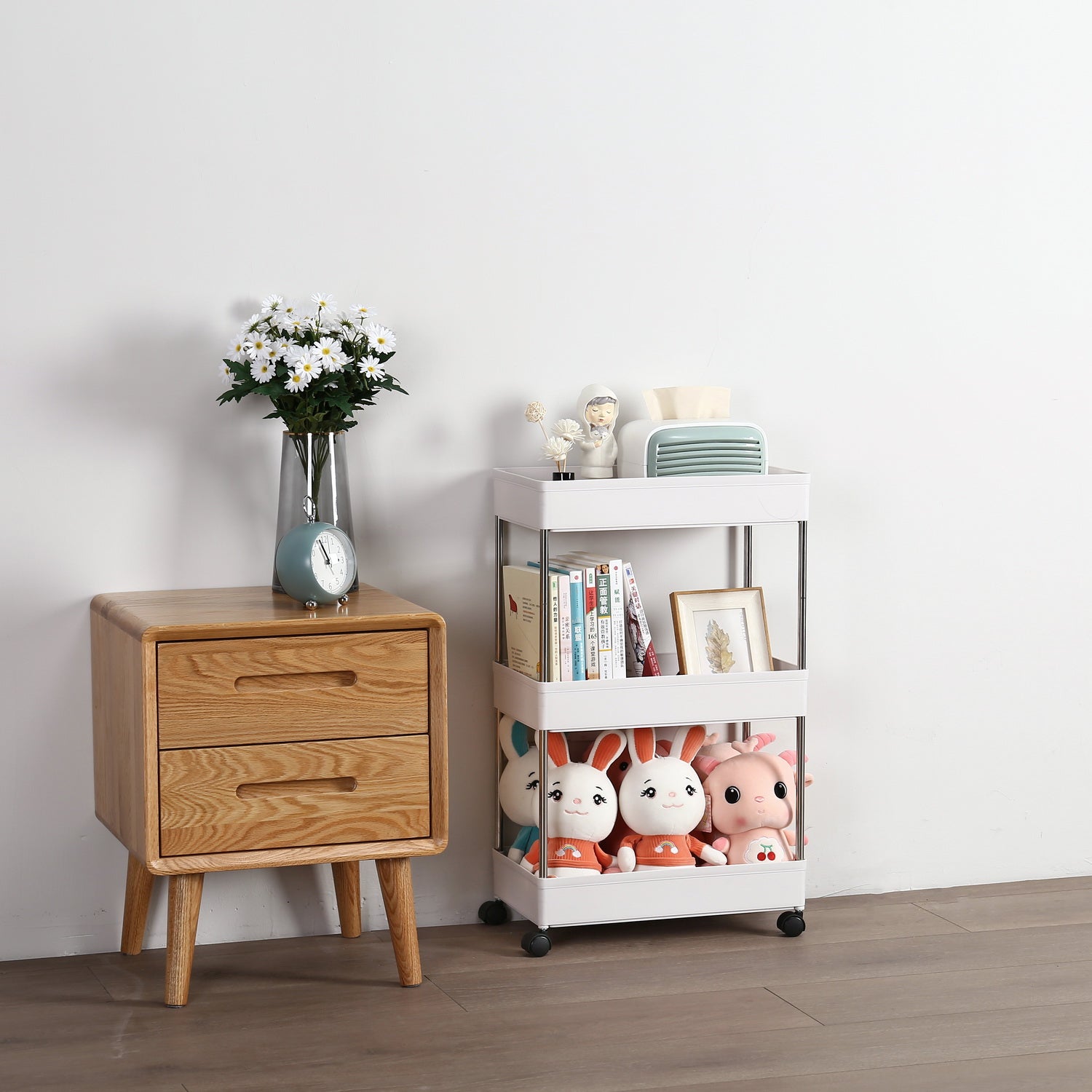 HAOYYE 3-Layer Mobile Multi-functional Storage Cart,Suitable for Kitchen, Bathroom, Laundry Room Narrow Place, Plastic and Stainless Steel, White soft cozy warm flannel fleece home decor luxury