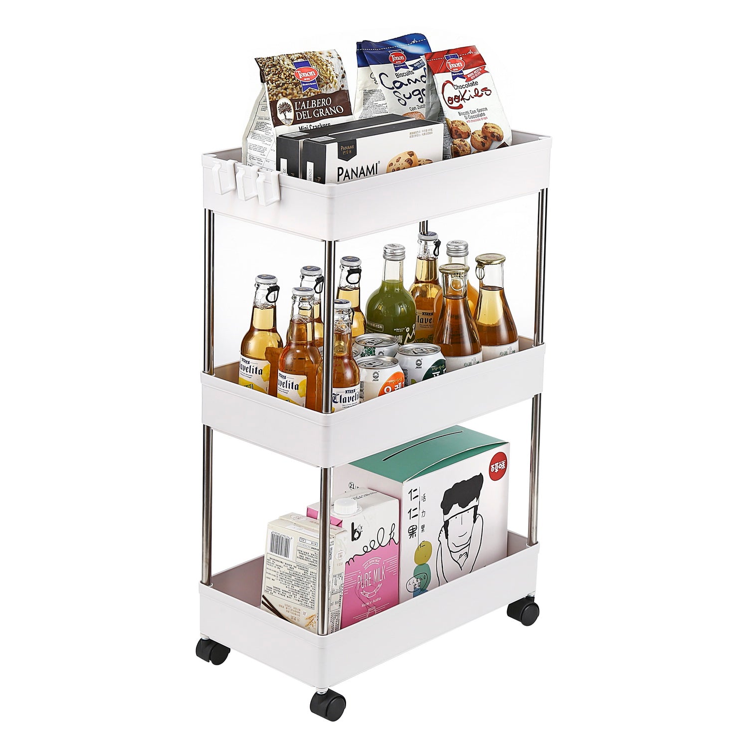 HAOYYE 3-Layer Mobile Multi-functional Storage Cart,Suitable for Kitchen, Bathroom, Laundry Room Narrow Place, Plastic and Stainless Steel, White soft cozy warm flannel fleece home decor luxury