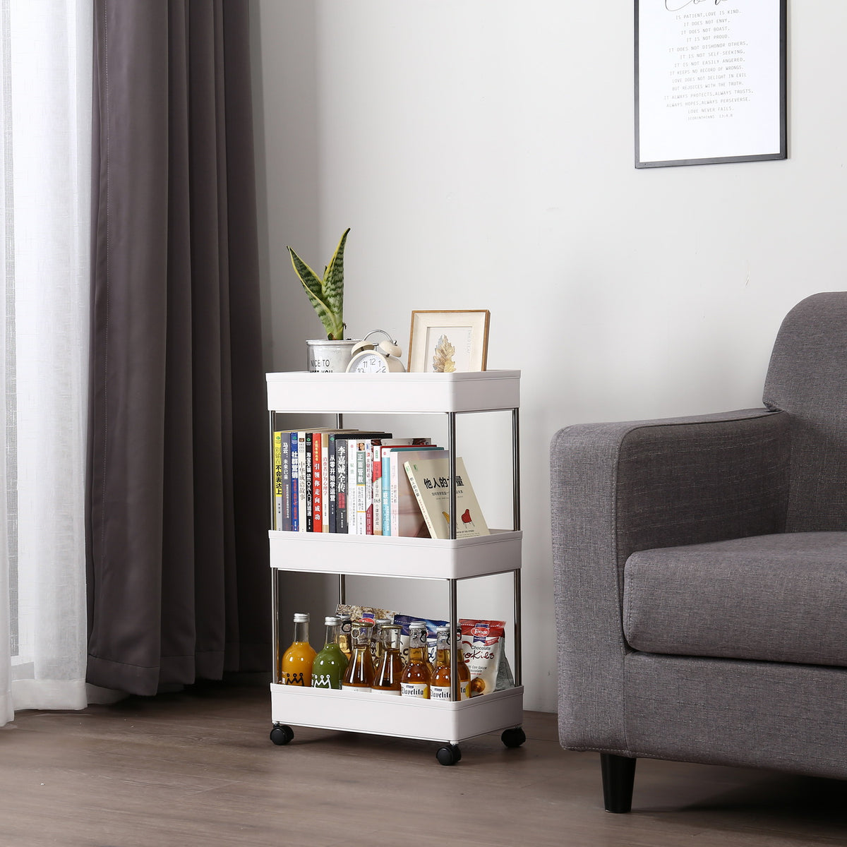 HAOYYE 3-Layer Mobile Multi-functional Storage Cart,Suitable for Kitchen, Bathroom, Laundry Room Narrow Place, Plastic and Stainless Steel, White soft cozy warm flannel fleece home decor luxury