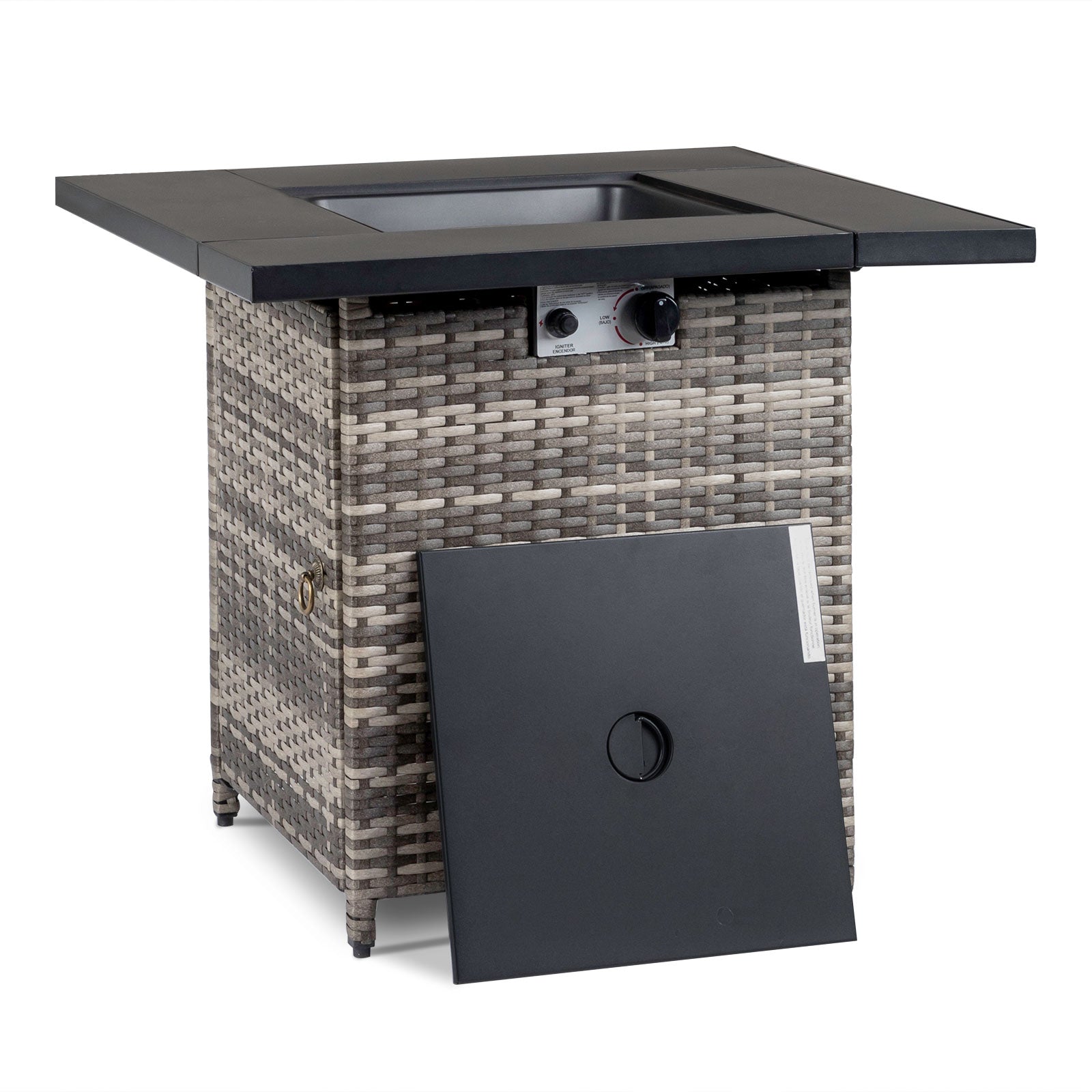 HAOYYE 28-Inch Gas Fire Table with 50000 BTU Output, Modern Black Firepit Featuring Volcanic Stone, Durable Outdoor Patio Heater for Cozy Gatherings and Stylish Backyard Ambiance