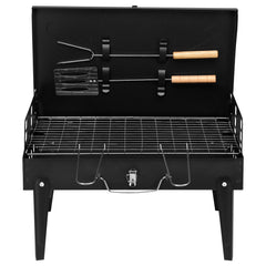 HAOYYE Portable Square Charcoal Grill with Lid and Adjustable Cooking Grid, Folding Tabletop BBQ Grill for Outdoor Cooking Camping Beach Picnic Parties, Durable Steel Body Easy to Carry