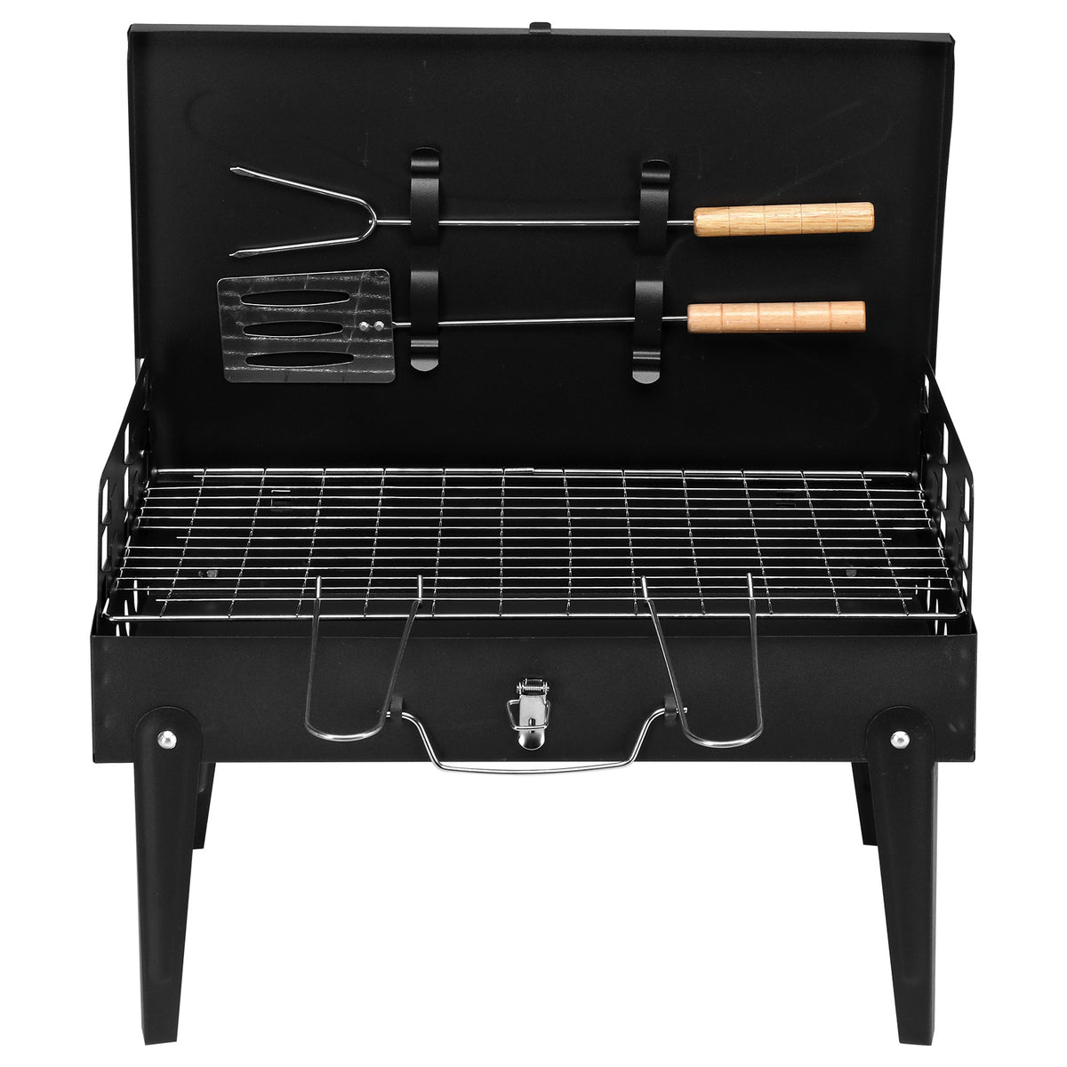 HAOYYE Portable Square Charcoal Grill with Lid and Adjustable Cooking Grid, Folding Tabletop BBQ Grill for Outdoor Cooking Camping Beach Picnic Parties, Durable Steel Body Easy to Carry