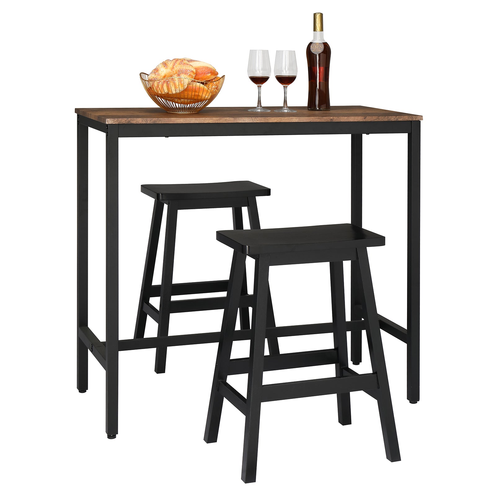 HAOYYE Set of 2 Pine Wood Saddle Seat Bar Stools Black Durable Sturdy Design Modern Space-Saving Organizer Stylish Multifunctional Seating for Living Room or Kitchen