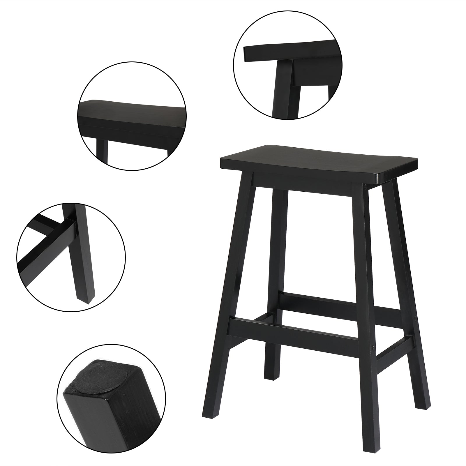 HAOYYE Set of 2 Pine Wood Saddle Seat Bar Stools Black Durable Sturdy Design Modern Space-Saving Organizer Stylish Multifunctional Seating for Living Room or Kitchen