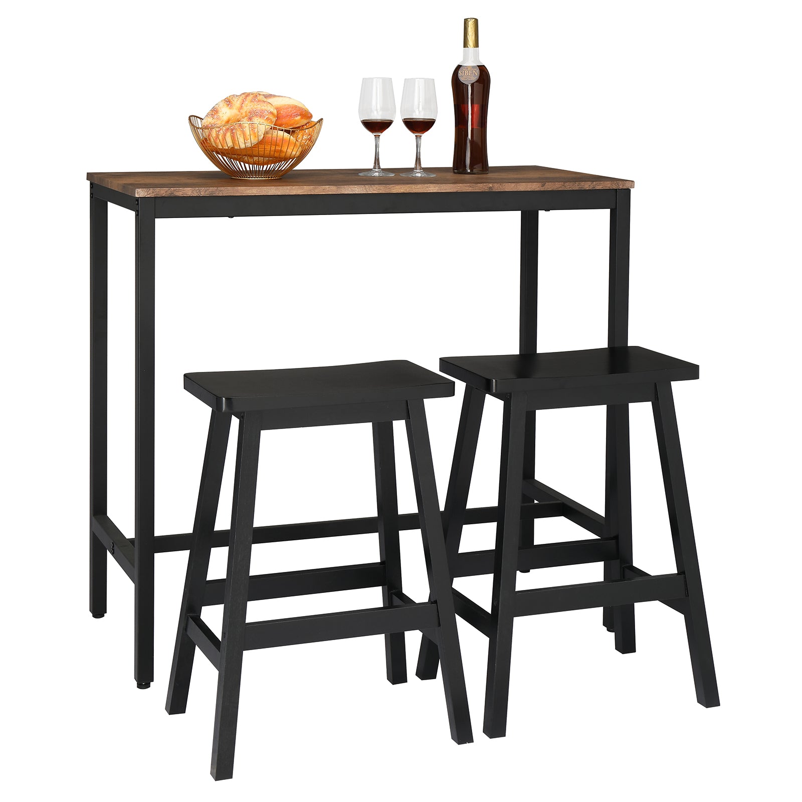 HAOYYE Set of 2 Pine Wood Saddle Seat Bar Stools Black Durable Sturdy Design Modern Space-Saving Organizer Stylish Multifunctional Seating for Living Room or Kitchen