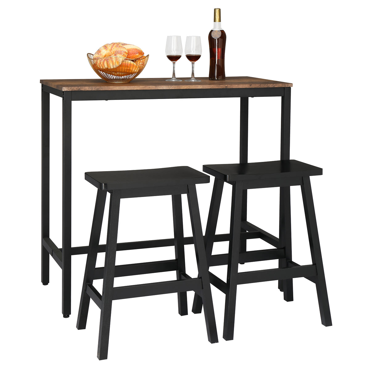 HAOYYE Set of 2 Pine Wood Saddle Seat Bar Stools Black Durable Sturdy Design Modern Space-Saving Organizer Stylish Multifunctional Seating for Living Room or Kitchen